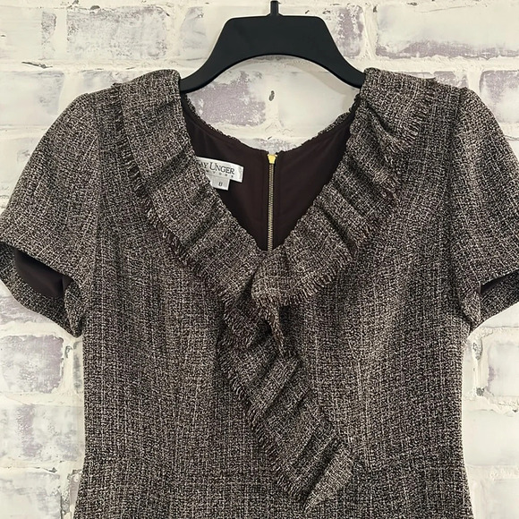 Kay Unger Women’s Dress Tweed Knee Length Brown V-Neck Fall Career Work Size 8 - Picture 4 of 13